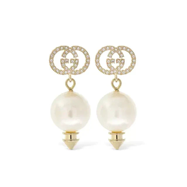 Gucci Double G Pearl Pendant Earrings - 18K Yellow Gold