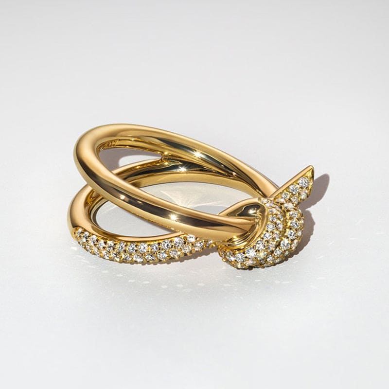 Knot Double Row Moissanite Ring - 18K Yellow Gold