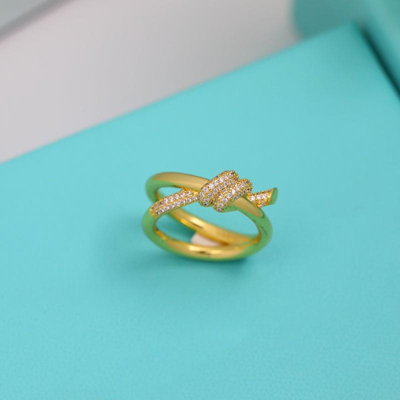 Knot Double Row Moissanite Ring - 18K Yellow Gold