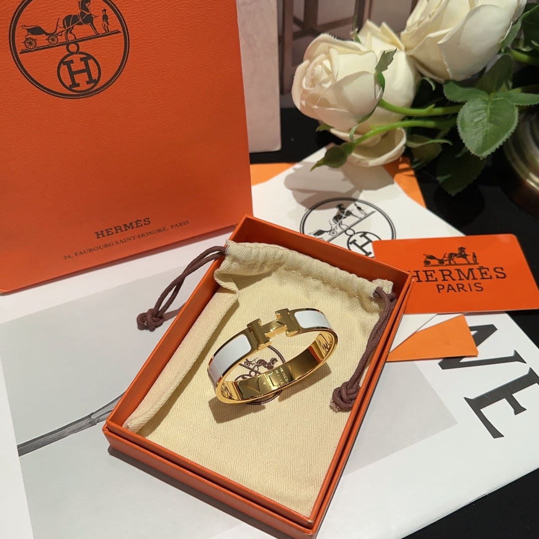 Hermes White Clic H Bracelet
