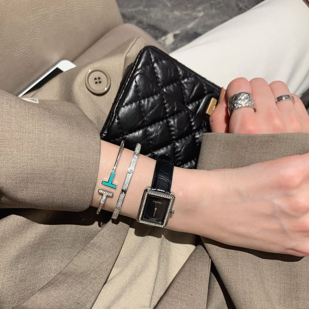 Tiffany Diamond and Turquoise Wire Bracelet - 18K White Gold