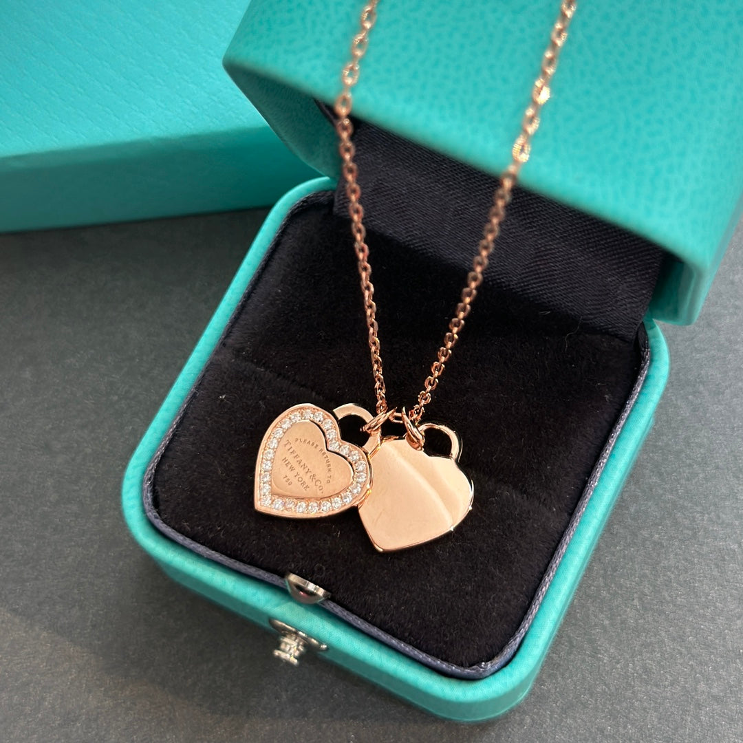 Tiffany Red Double Heart Diamond Necklace