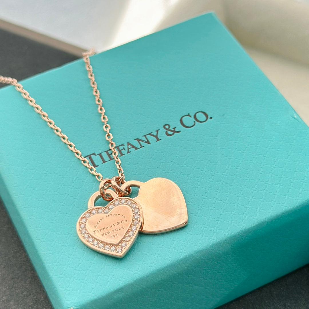 Tiffany Red Double Heart Diamond Necklace