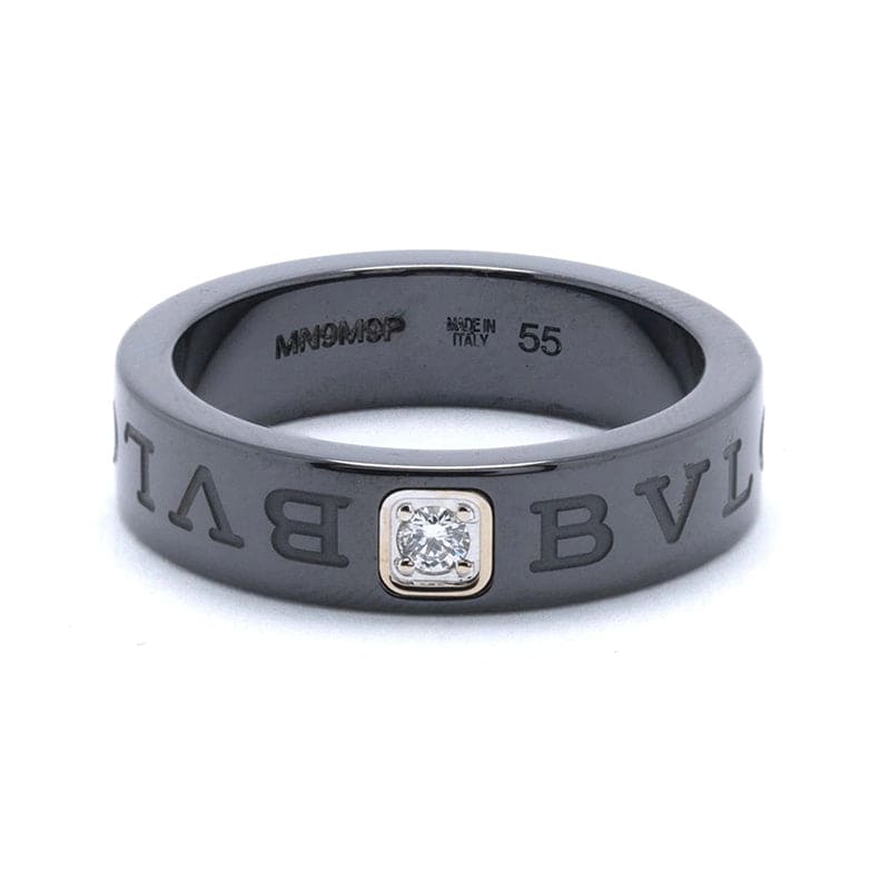 Bvlgari Black Ceramic Diamond Ring - 18K White Gold