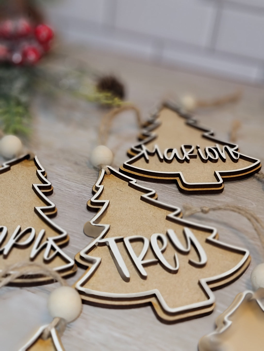 Personalized Christmas Tree Name Ornament - Two Layers