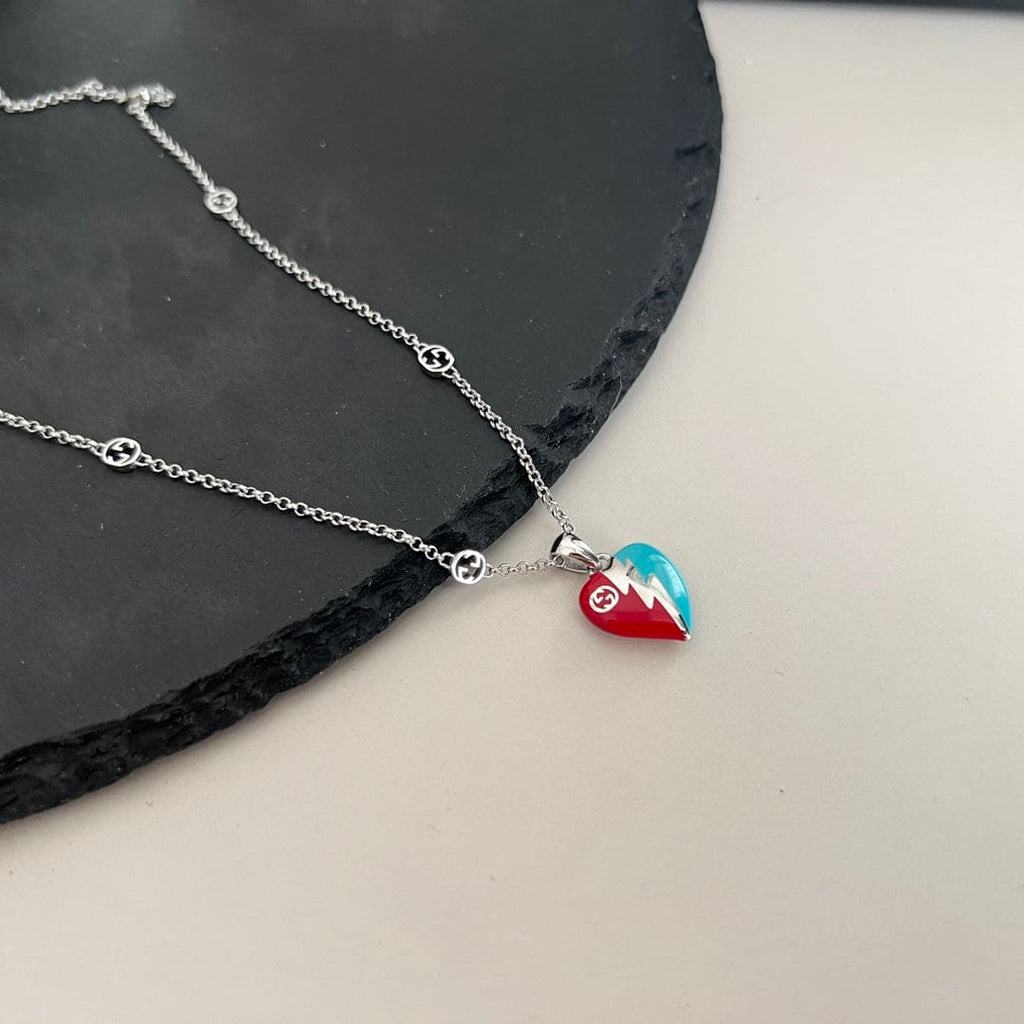Gucci Double G Interlocking G Heart Lightning Charm Necklace