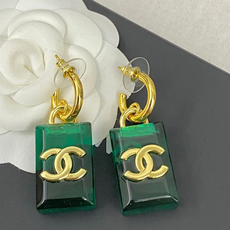 Chanel Green Perfume Bottle Earrings - 18K Yellow Gold