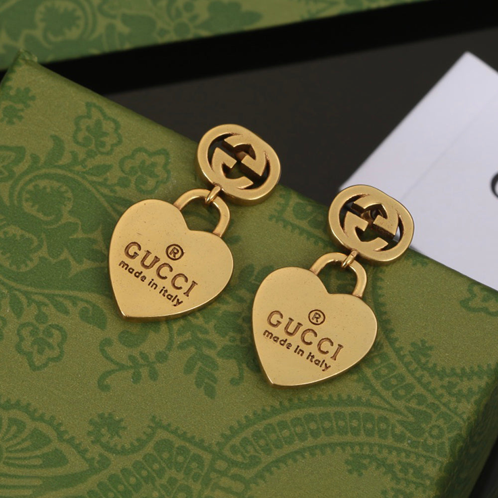 Gucci Double G Heart Pendant Earrings - 18K Yellow Gold