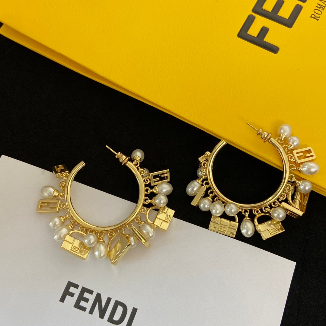 Fendi Pearl Earrings - 18K Yellow Gold