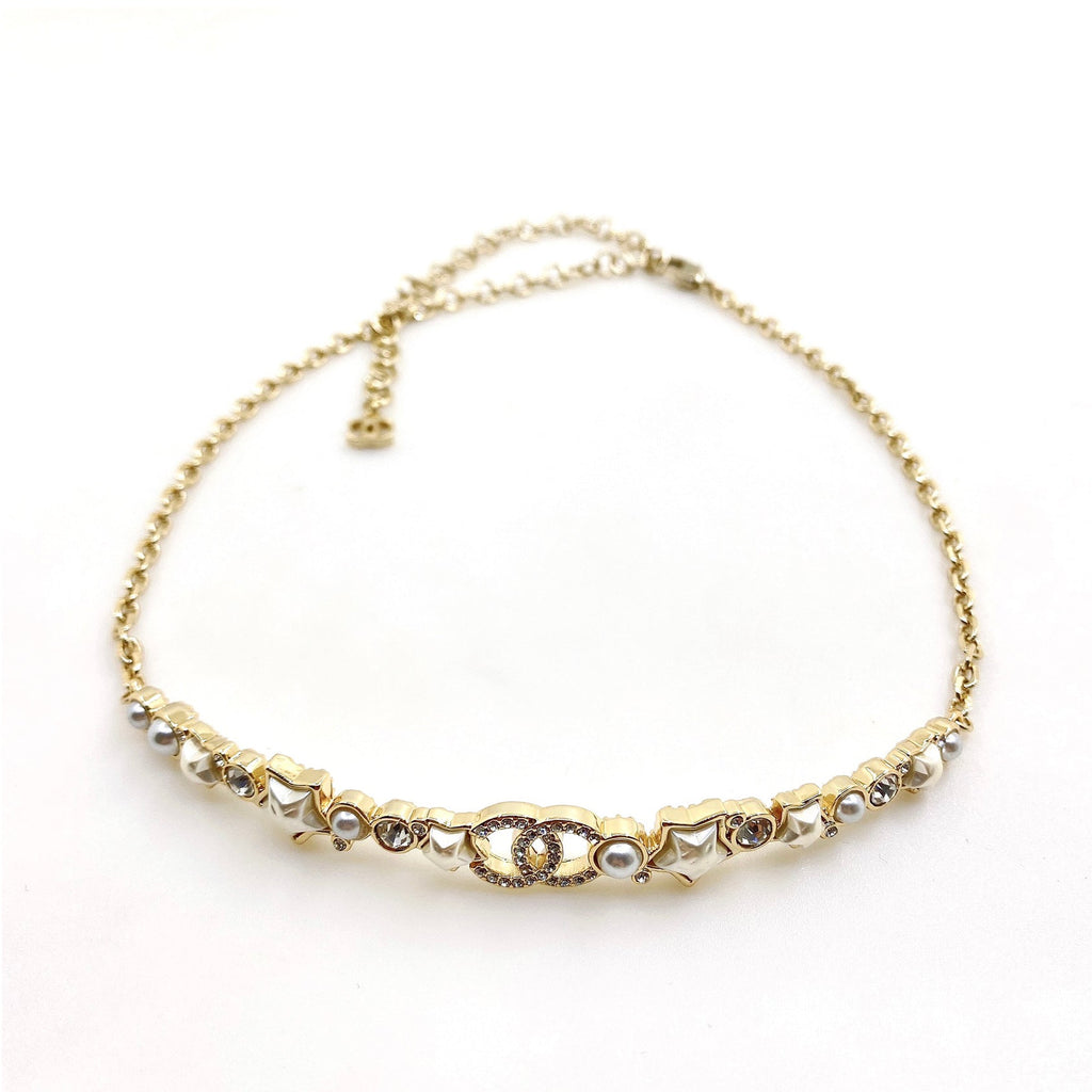 Chanel White Pearl Crystal Necklace