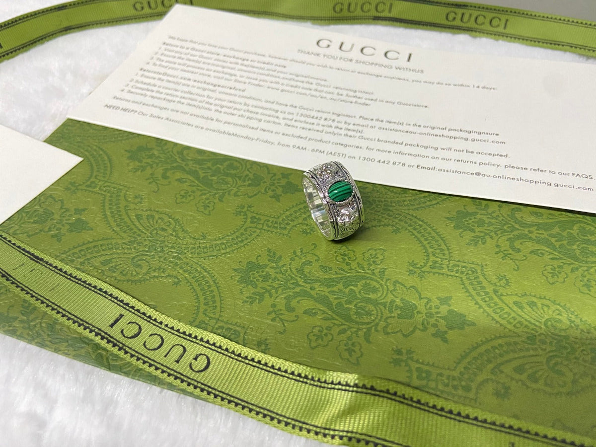 Gucci Double G Feline Garden Green Ring