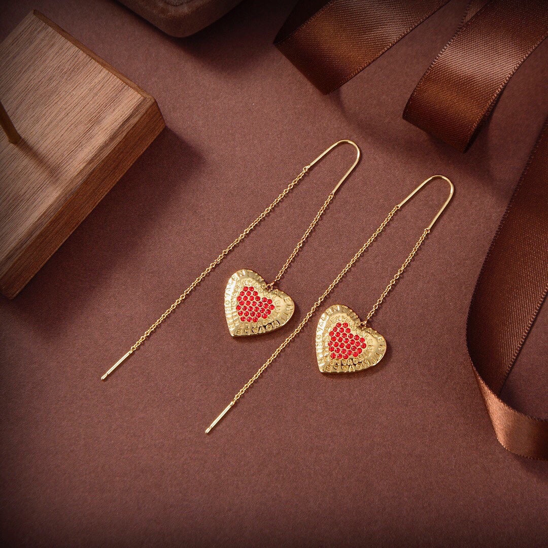 Valentino Red Heart Earrings - 18K Yellow Gold