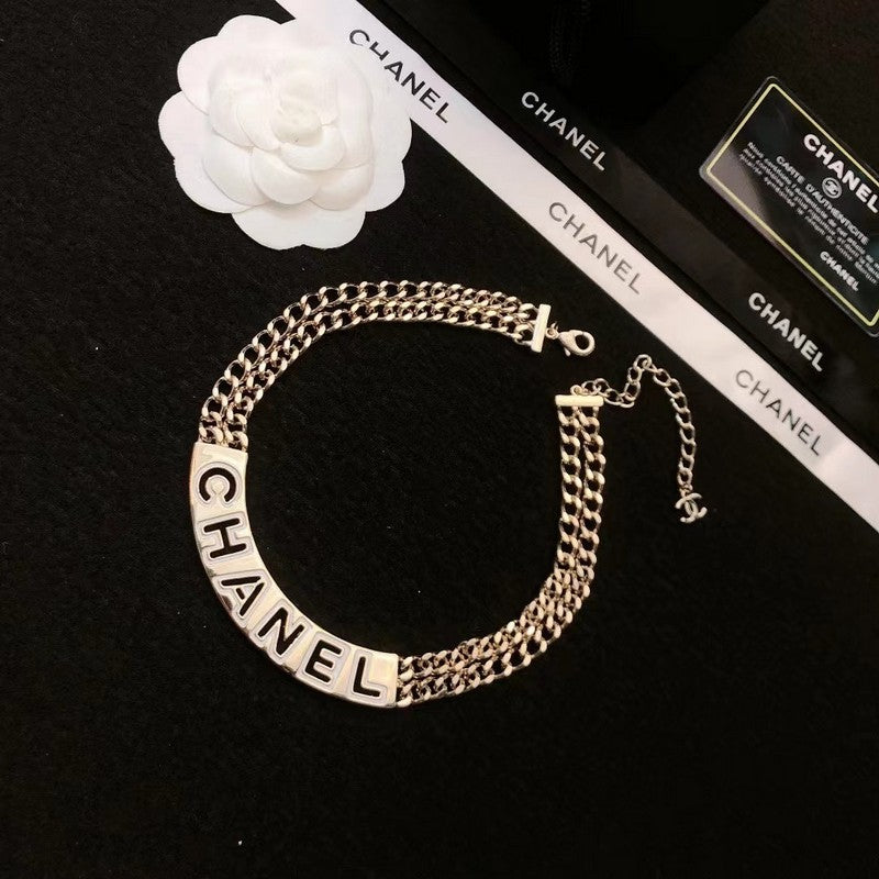 Chanel White Logo Choker Necklace
