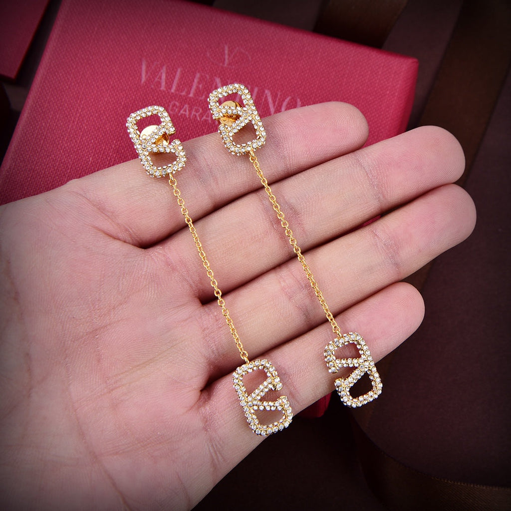 Valentino Crystal Valentino Signature Earrings - 18K Yellow Gold