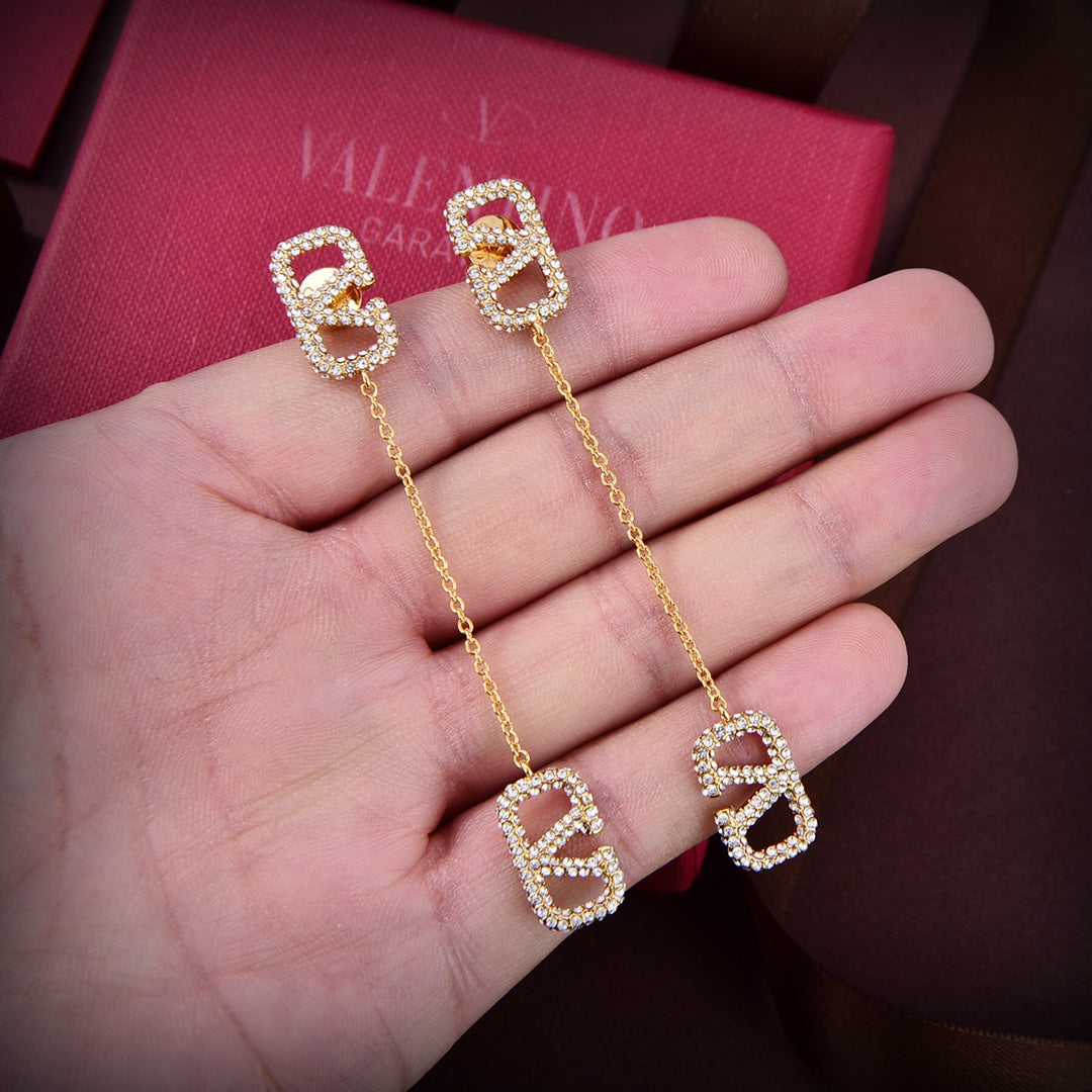 Valentino Crystal Valentino Signature Earrings - 18K Yellow Gold