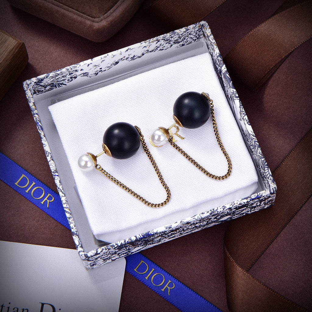 Dior Tribales Black Resin Pearl Earrings