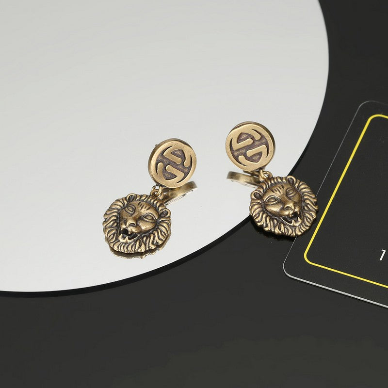 Gucci Double G Lion Pendant Earrings - 18K Yellow Gold