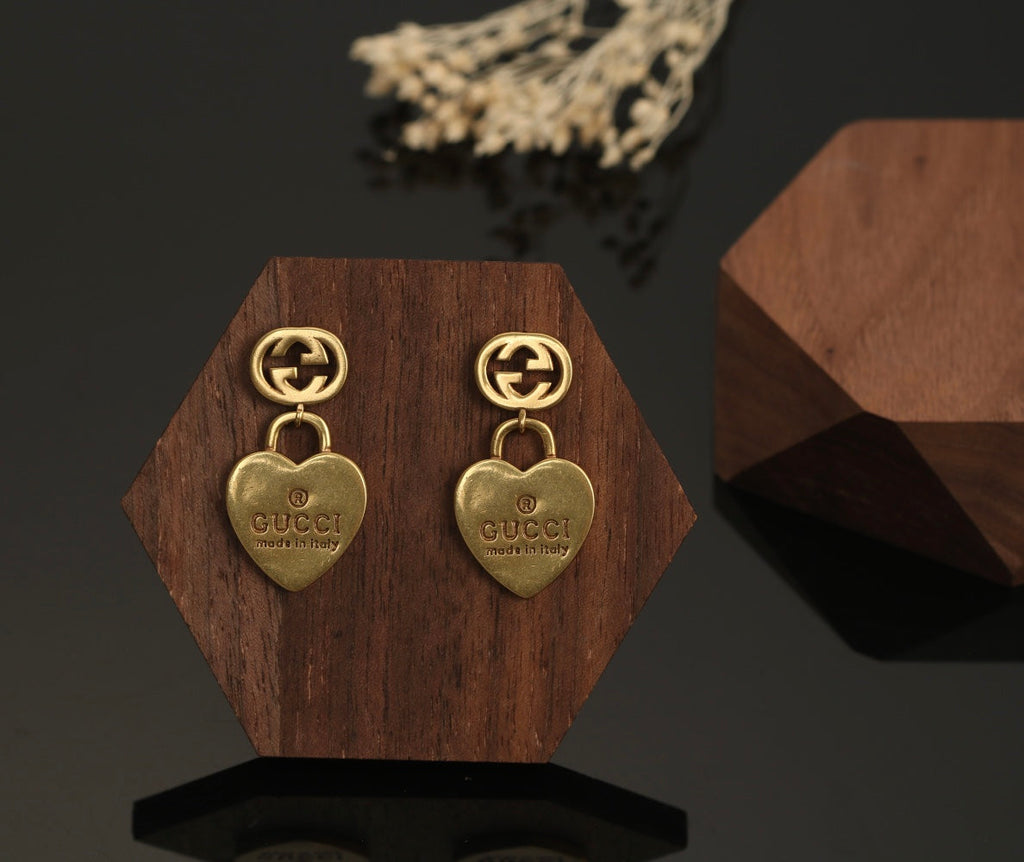 Gucci Double G Heart Pendant Earrings - 18K Yellow Gold