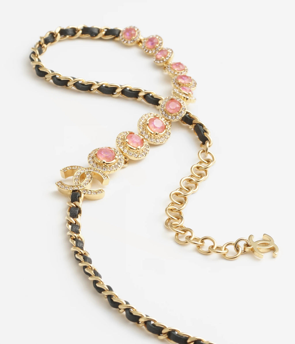 Chanel Pink Crystals Leather Necklace
