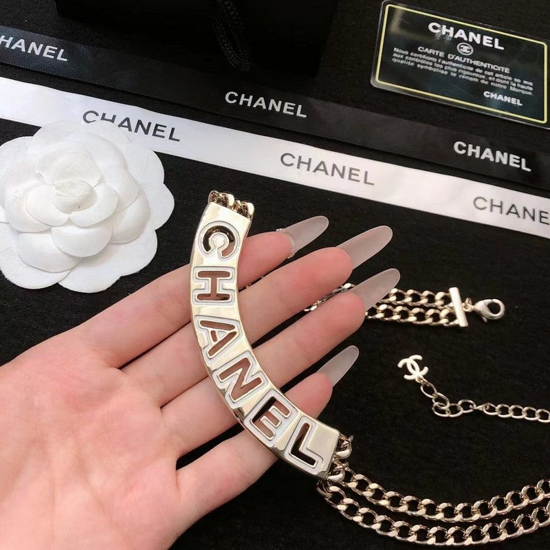 Chanel White Logo Choker Necklace