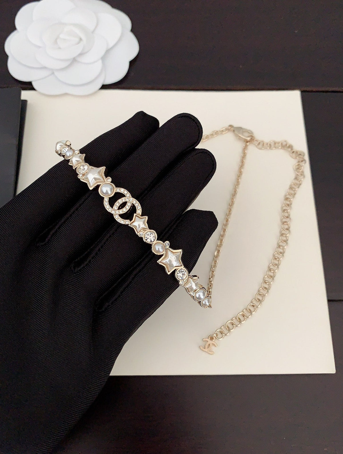 Chanel White Pearl Crystal Necklace
