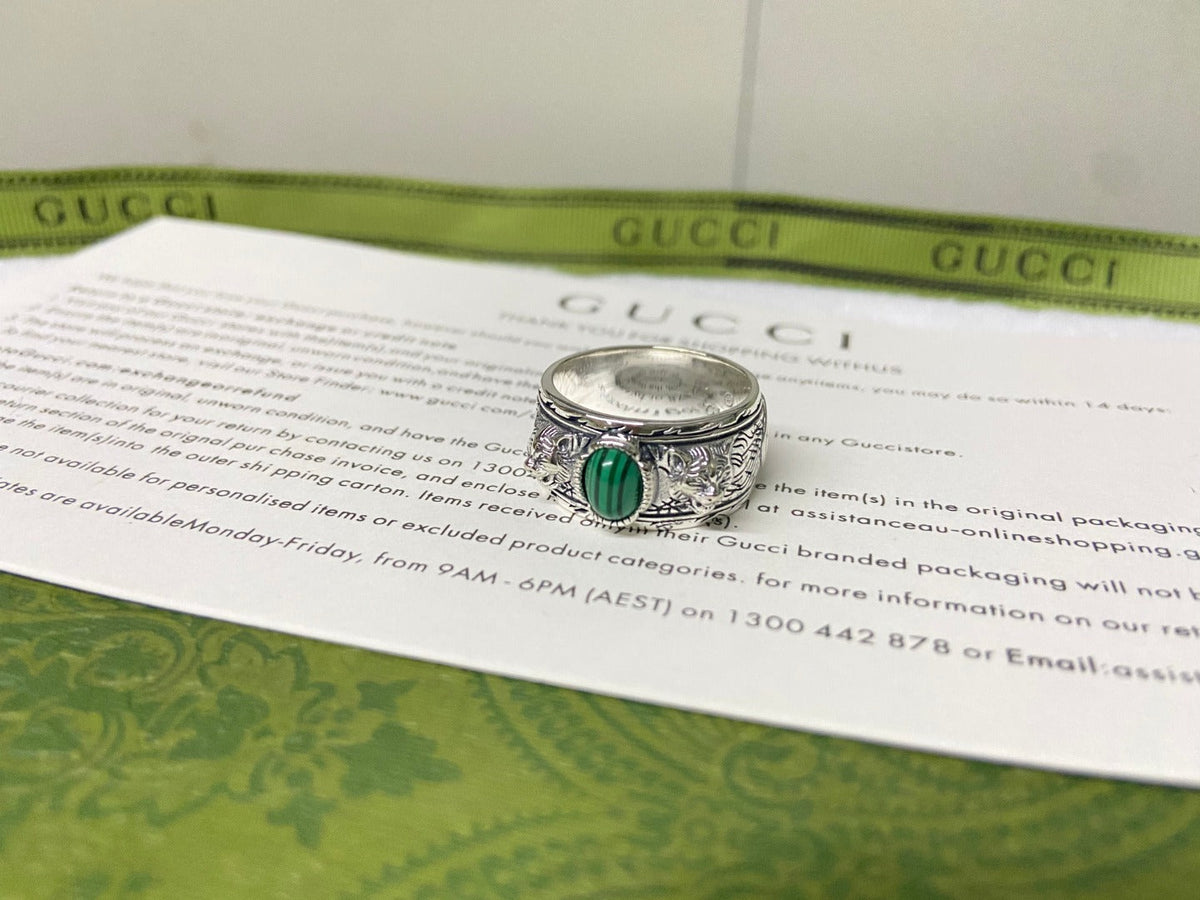 Gucci Double G Feline Garden Green Ring