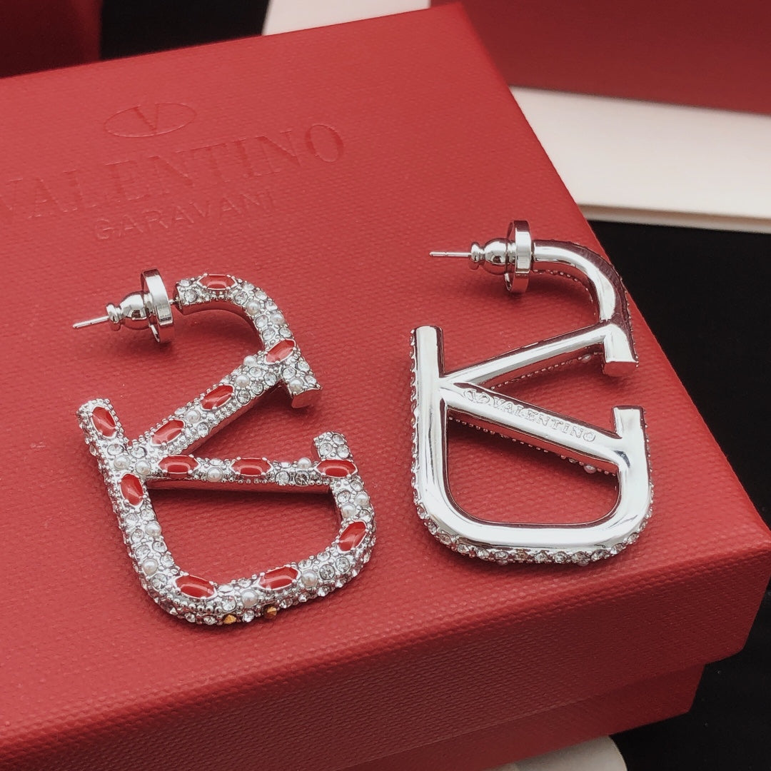 Valentino Red Crystal Earrings - 18K Gold