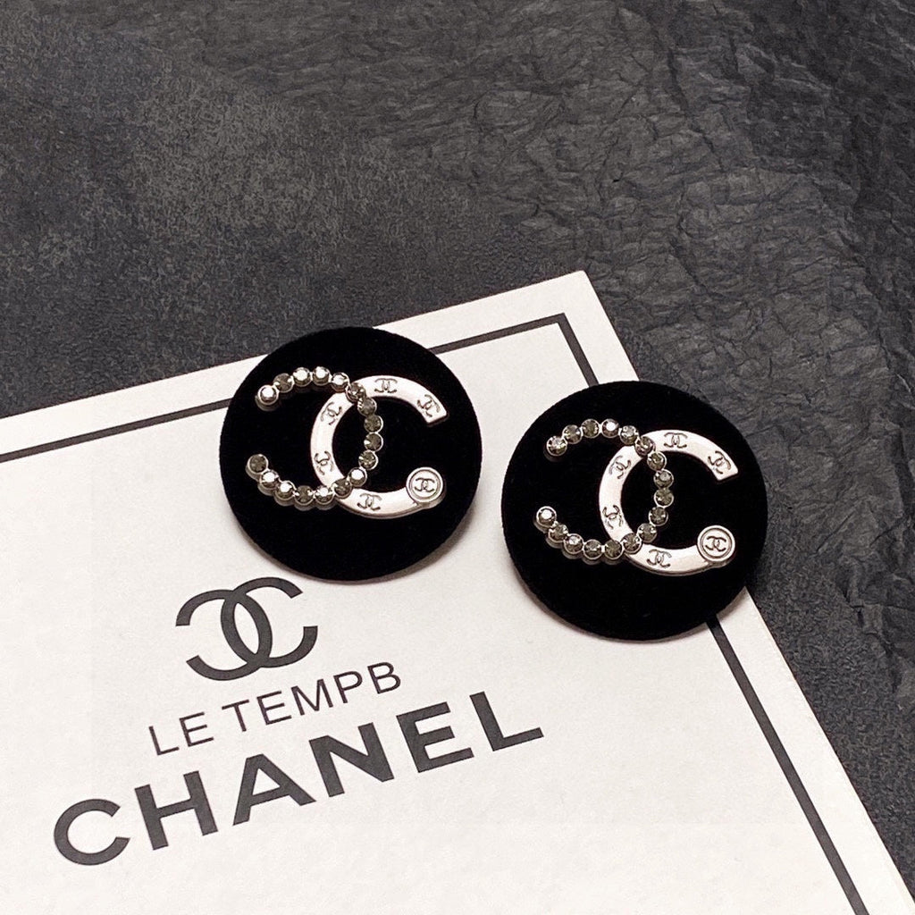 Chanel Black Resin Crystal Earrings - 18K White Gold