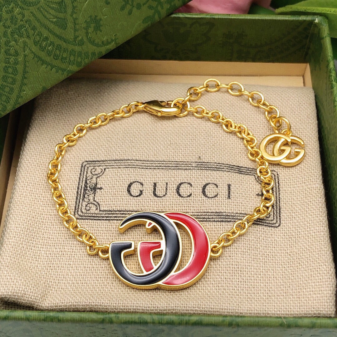Gucci Double G Pink & Black Logo Bracelet