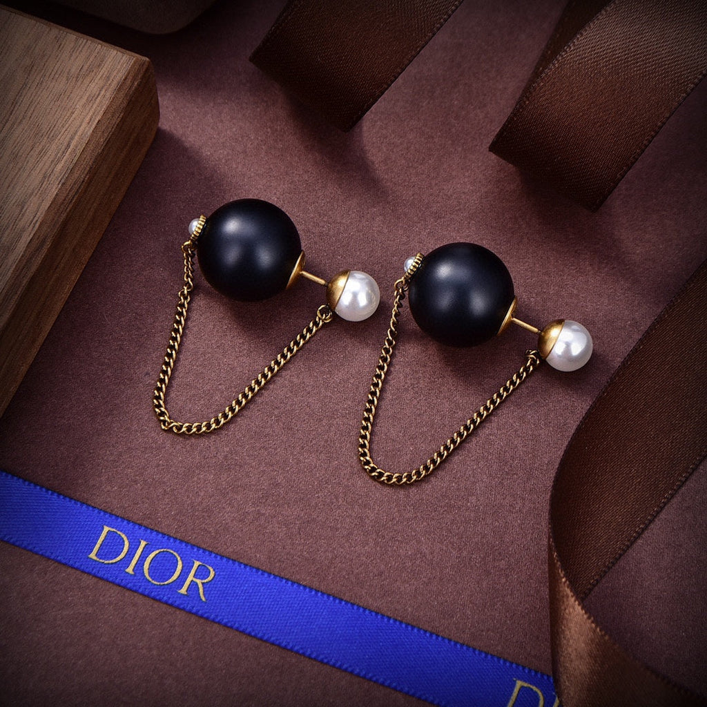 Dior Tribales Black Resin Pearl Earrings
