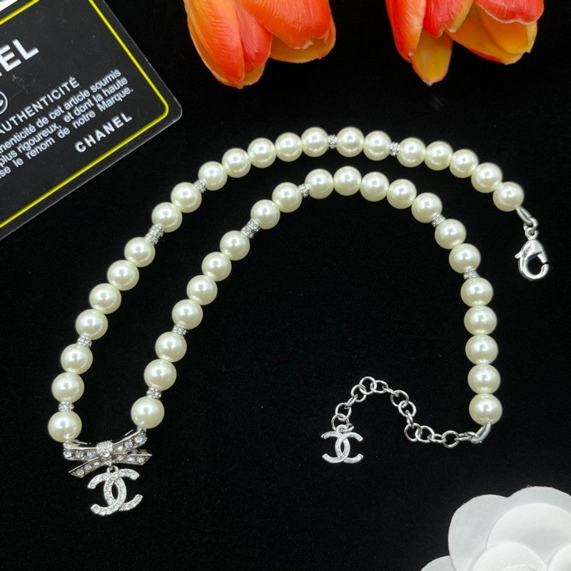 Chanel Bow Tie Pearl Necklace