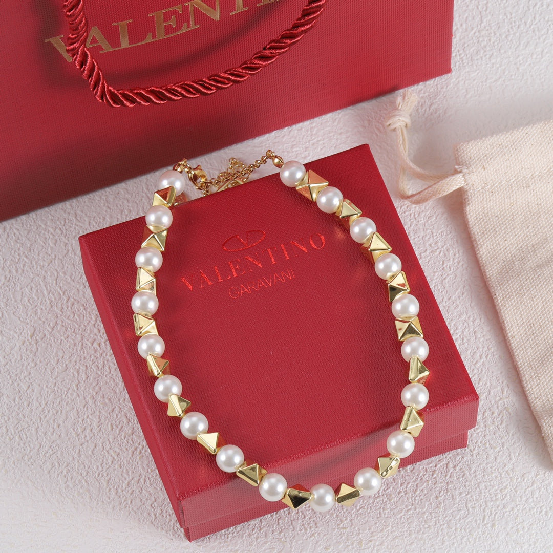 Valentino Rockstud Pearl Necklace