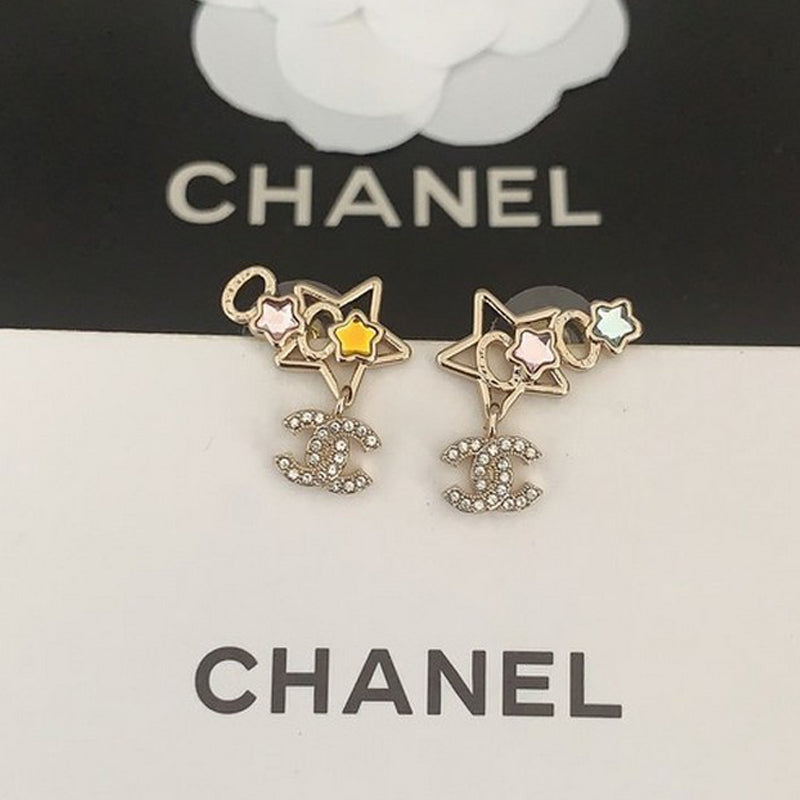 Chanel Color Crystal Star Earrings - 18K Yellow Gold