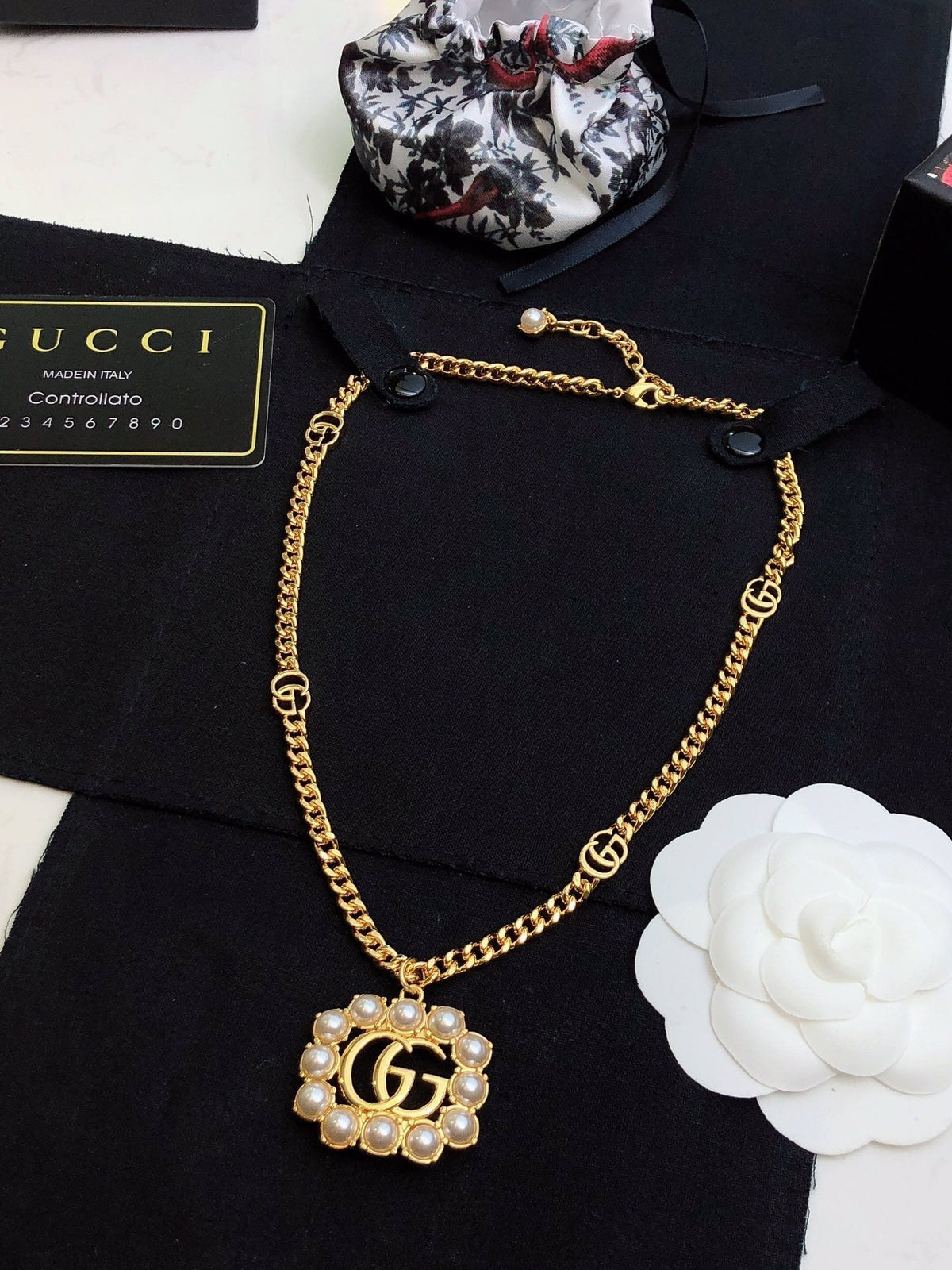 Gucci Double G Pearl Double G Necklace