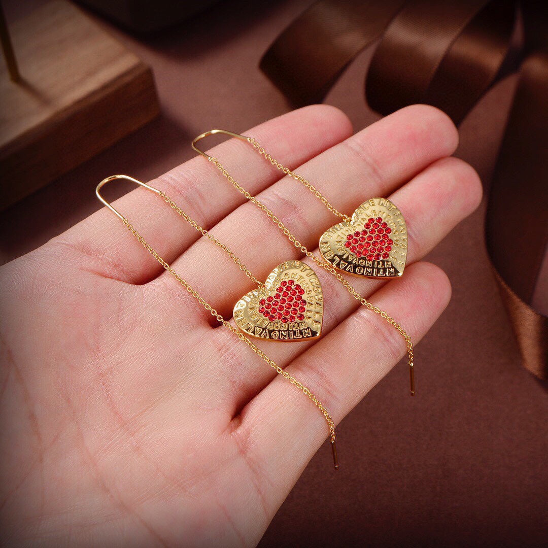 Valentino Red Heart Earrings - 18K Yellow Gold