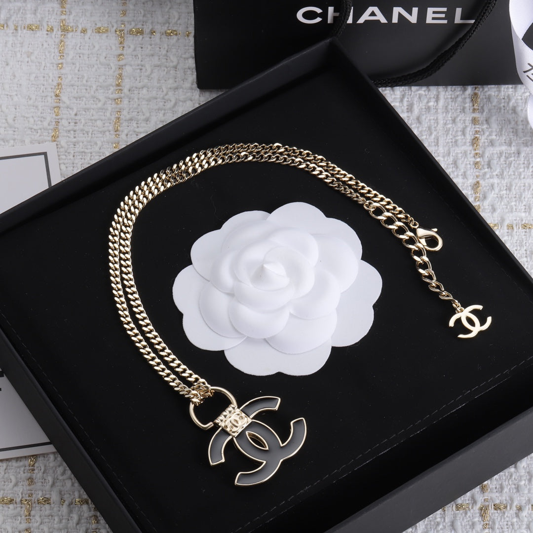 Chanel Black Resin Logo Necklace
