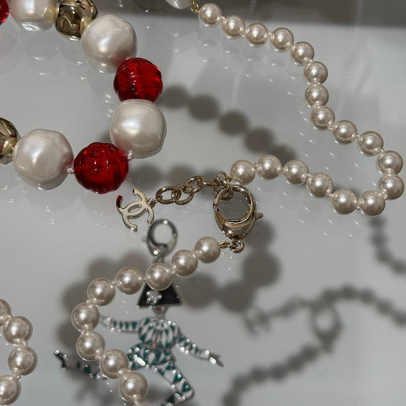 Chanel Red Crystal Pearl Necklace
