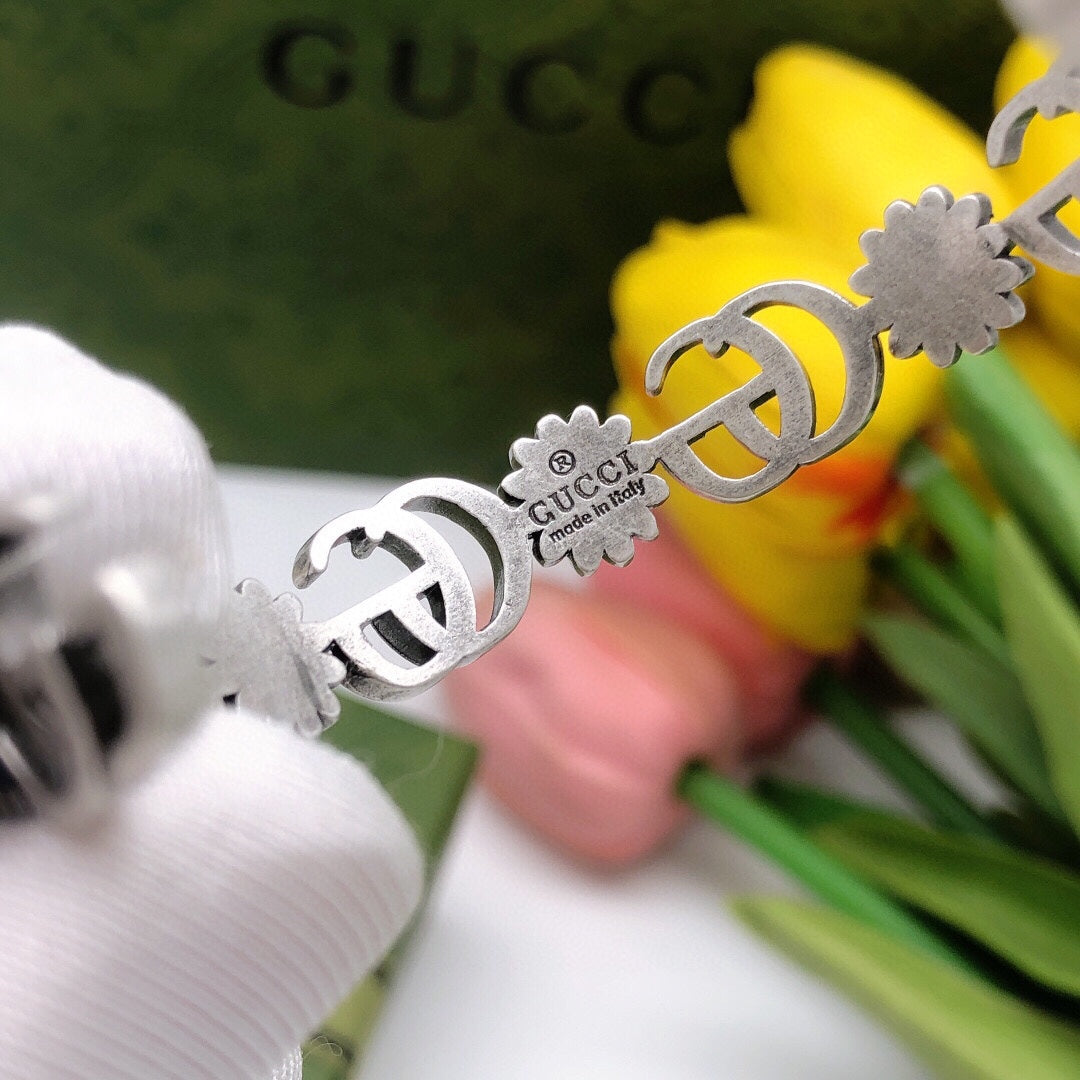 Gucci Double G Flowers Open Cuff Bracelet