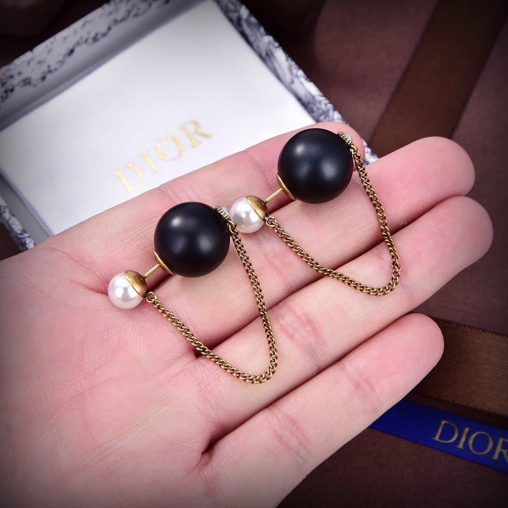 Dior Tribales Black Resin Pearl Earrings