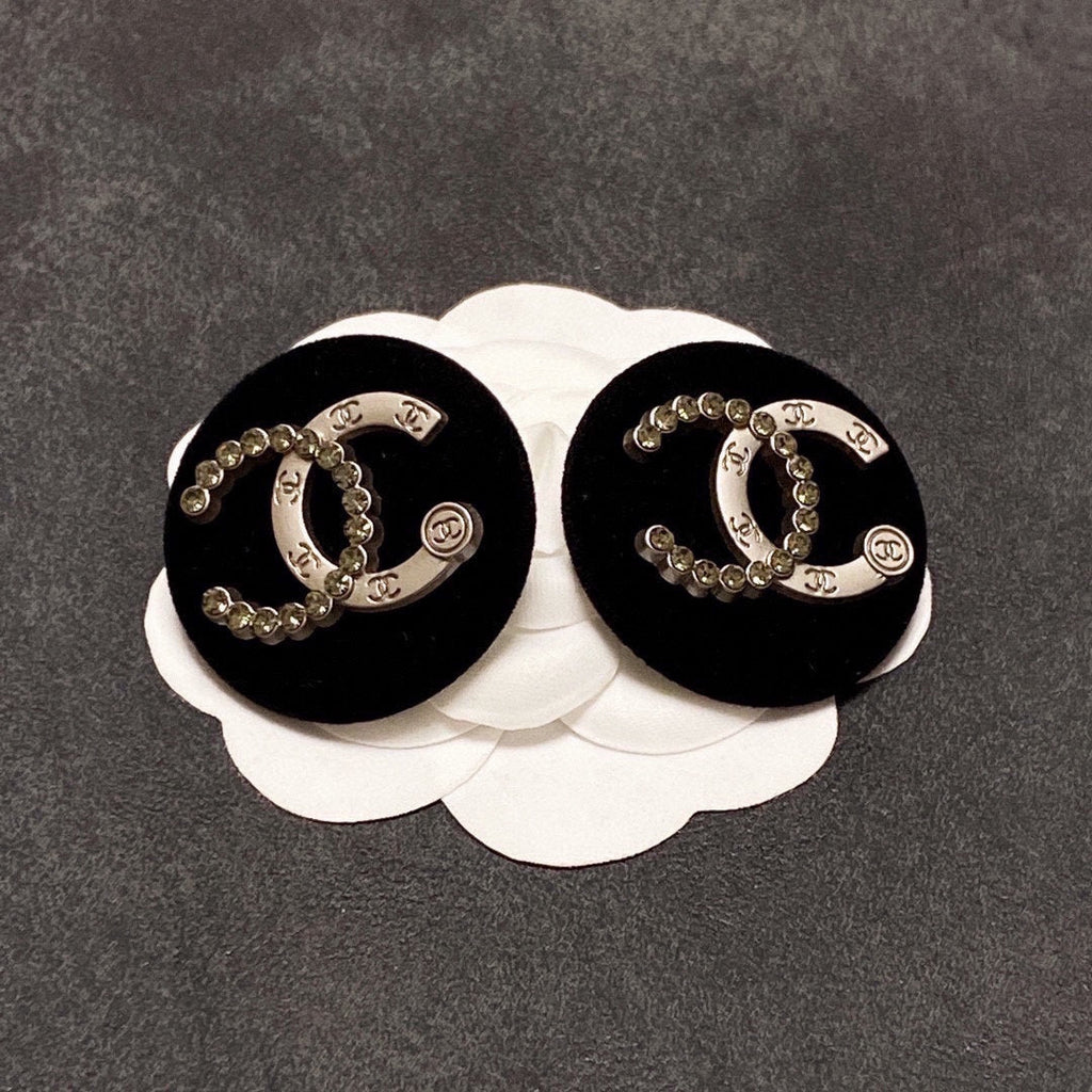 Chanel Black Resin Crystal Earrings - 18K White Gold