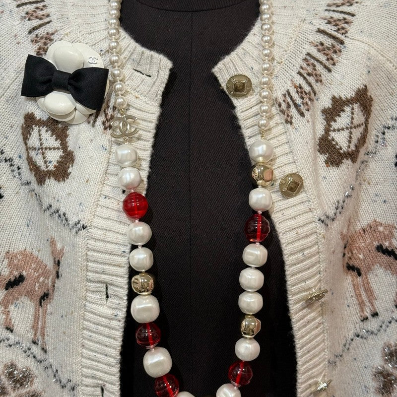 Chanel Red Crystal Pearl Necklace