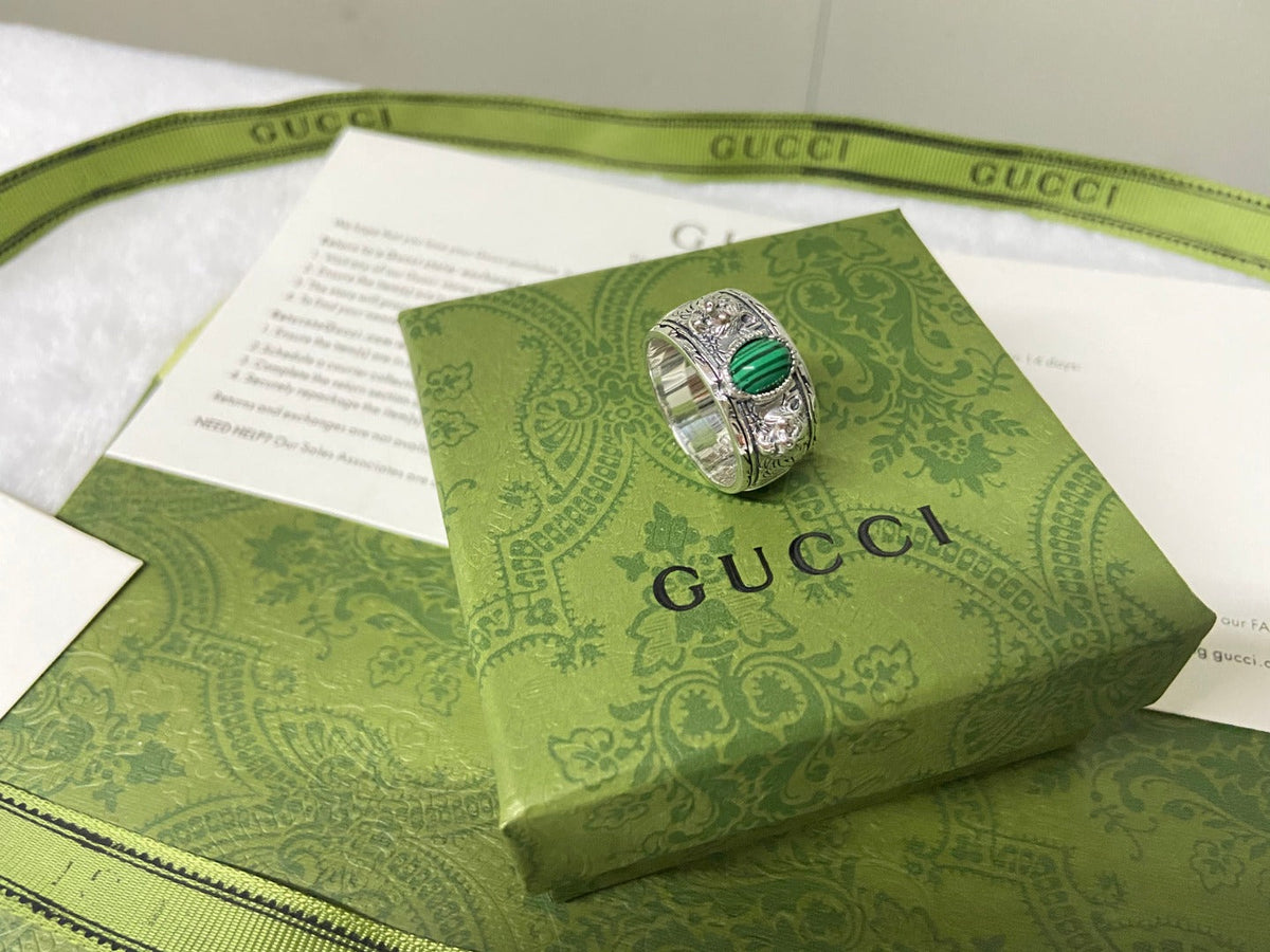 Gucci Double G Feline Garden Green Ring