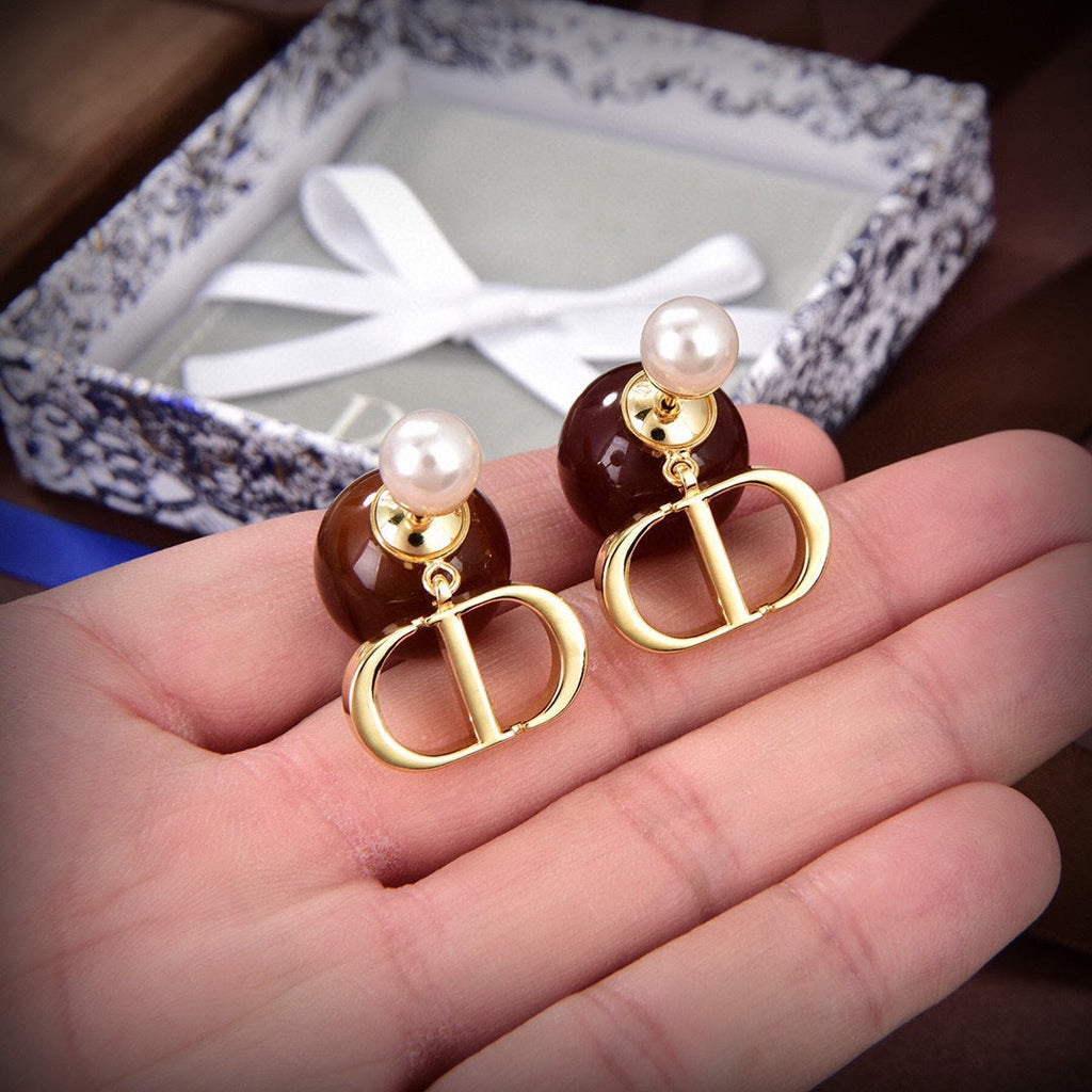 Dior Tribales Brown Resin Pearl Earrings