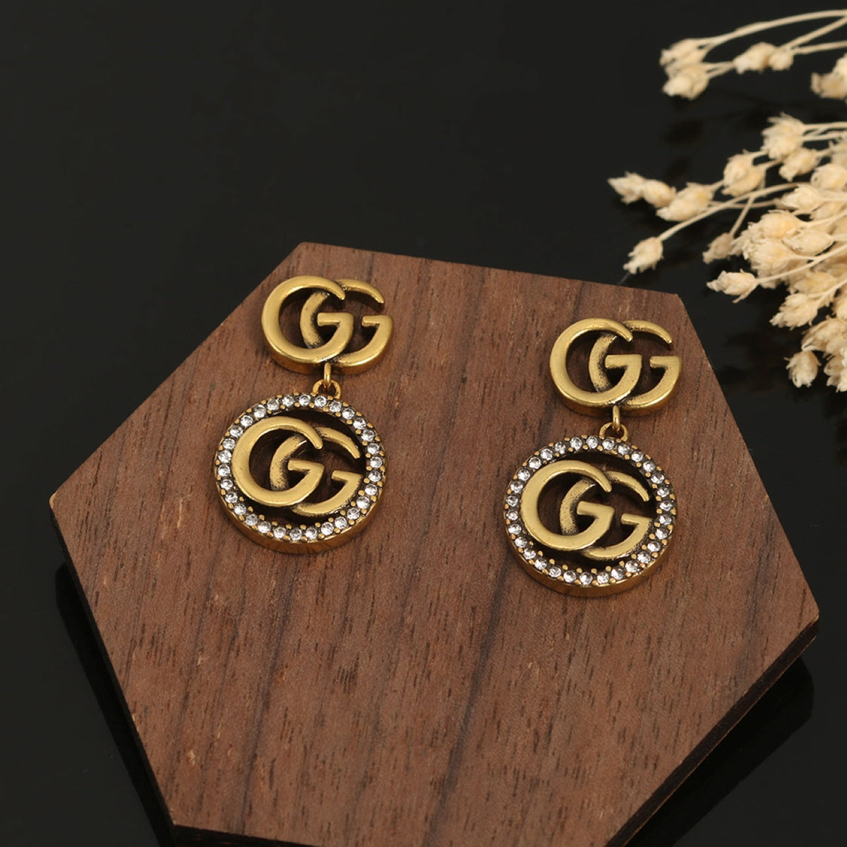 Gucci Double G Crystals Vintage Earrings - 18K Yellow Gold