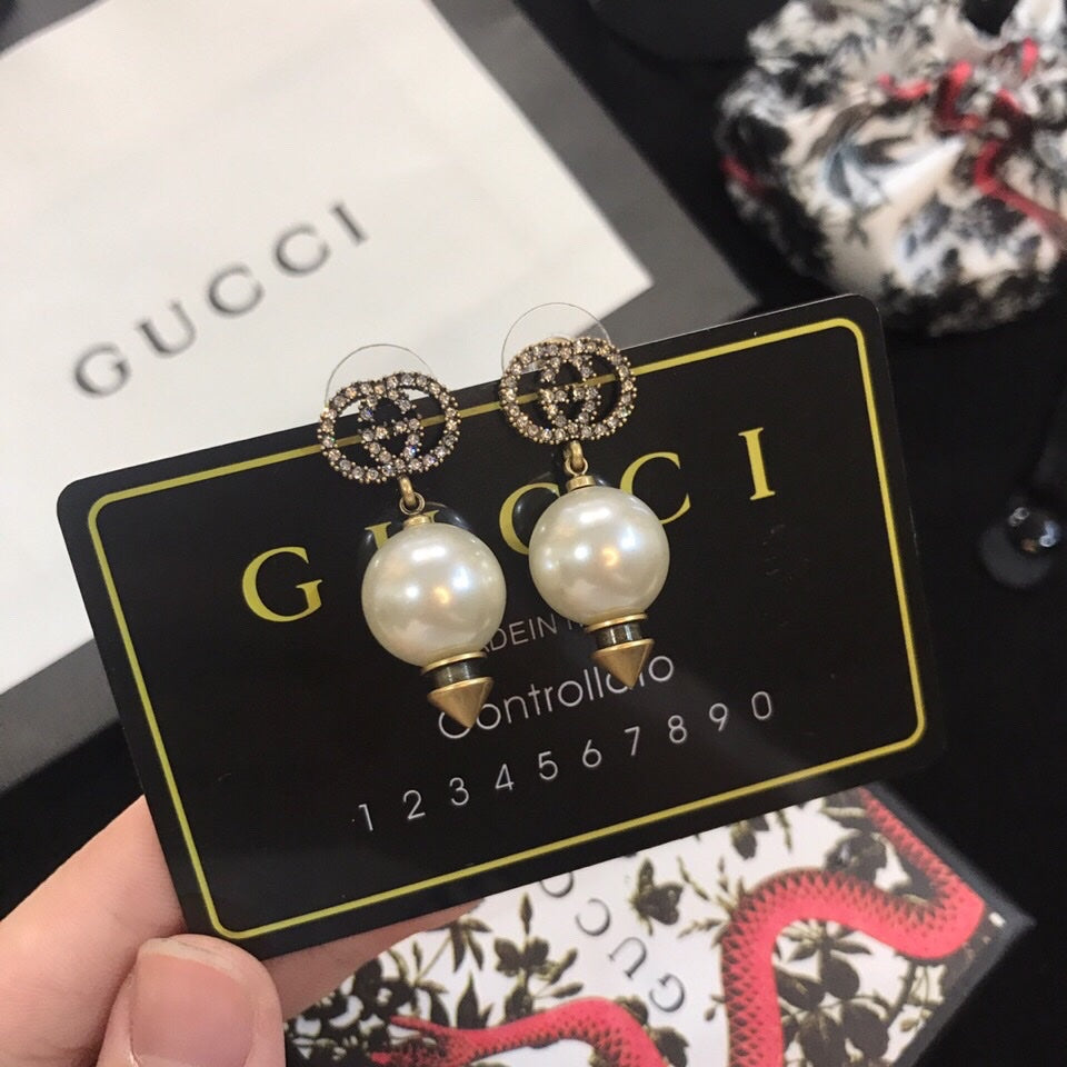 Gucci Double G Pearl Pendant Earrings - 18K Yellow Gold