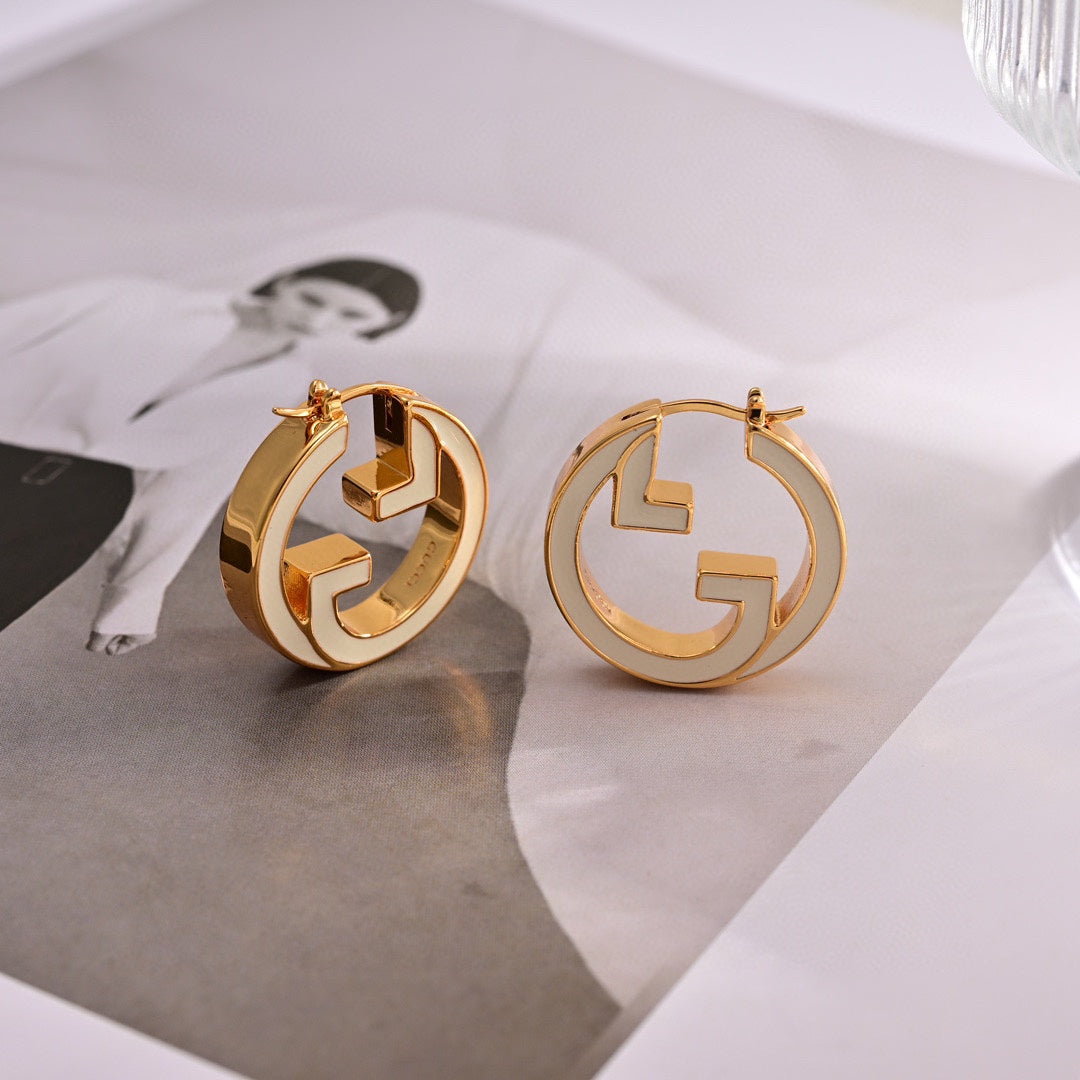 Gucci Double G Pink Hollow Earrings - 18K Yellow Gold
