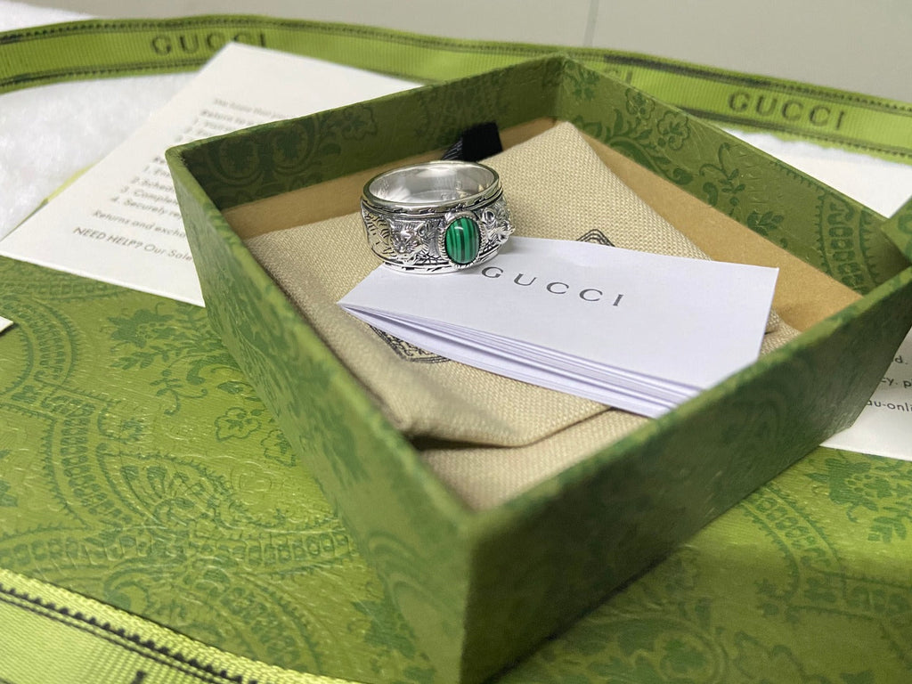 Gucci Double G Feline Garden Green Ring