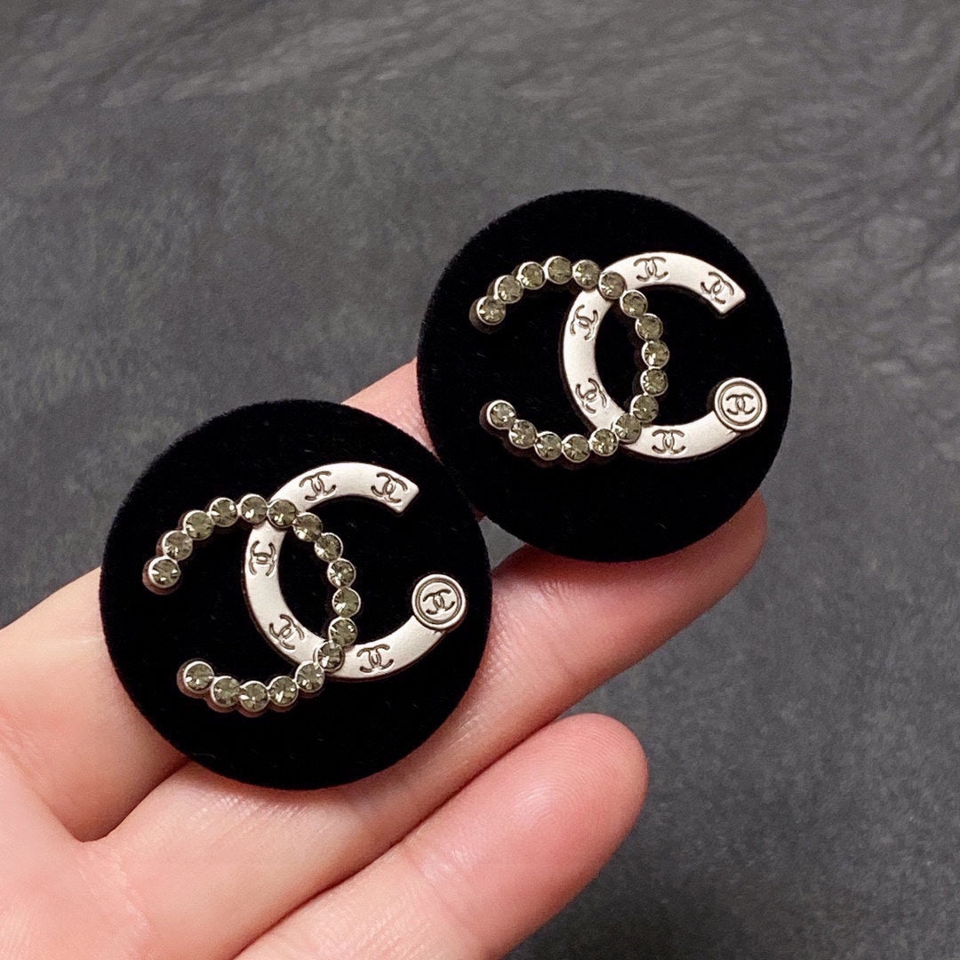 Chanel Black Resin Crystal Earrings - 18K White Gold