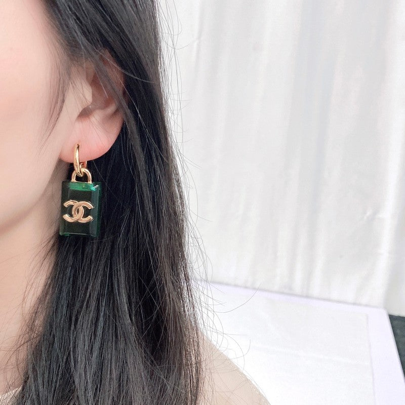 Chanel Green Perfume Bottle Earrings - 18K Yellow Gold