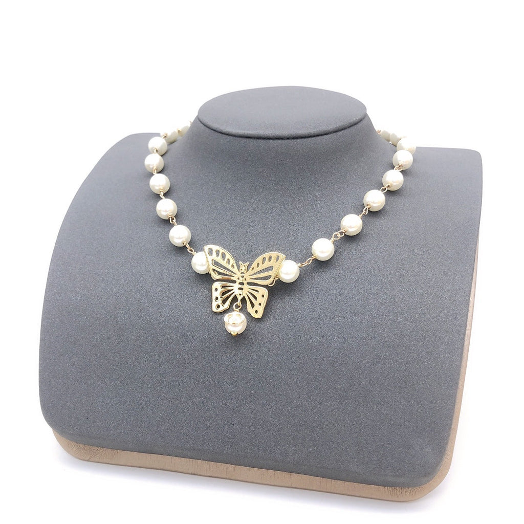 Dior Butterfly Pearl Chain Necklace
